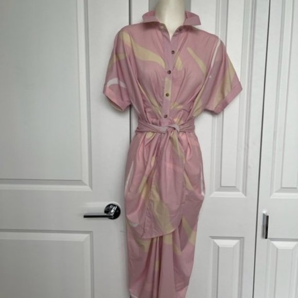 Long pink/yellow pleated bottom dress - Picture 4 of 4